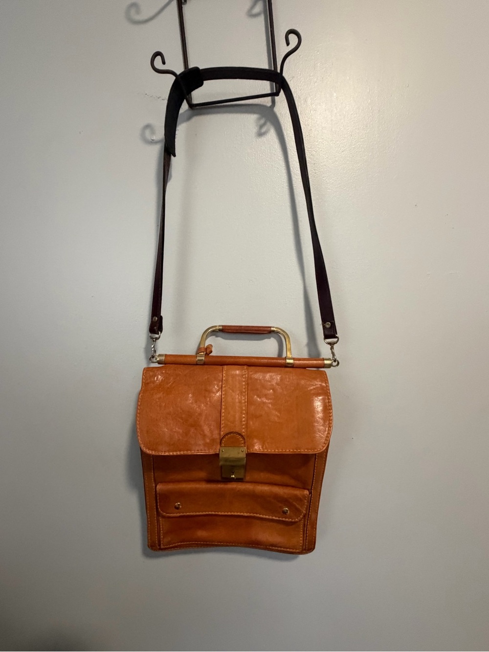 Vintage Italian leather school satchel, honey colored- heavy, well made